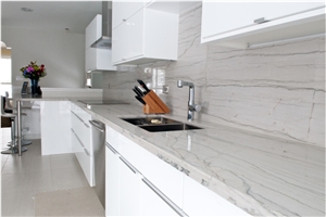 White Macaubas Quartzite Kitchen Countertop,White Quartzite Kitschen Design