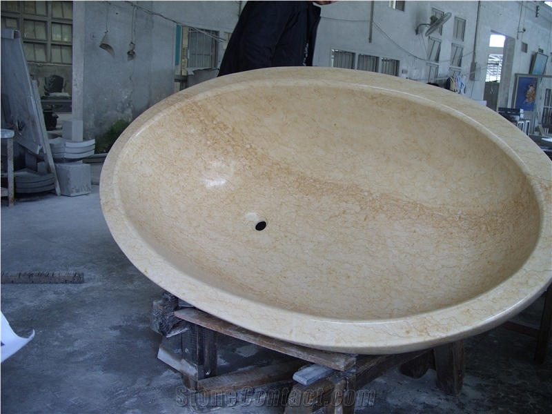 Beige Marble Bathroom Bathtub ,Polished Round/Oval Bathtub