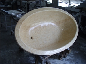 Beige Marble Bathroom Bathtub ,Polished Round/Oval Bathtub