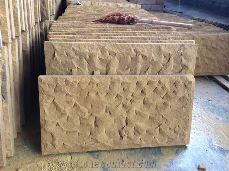 Chinese Original Sandstone Walling Stone,Pineappled Face Yellow Sandstone