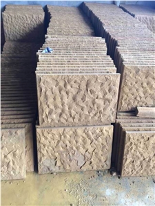 Chinese Original Sandstone Walling Stone,Pineappled Face Yellow Sandstone