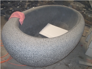 Polished and Chiselled Granite Bathtub,Black Granite Oval Bathtub