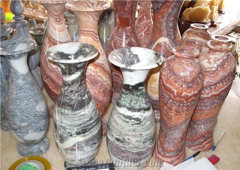 Polished Red and Brown Marble Vase,Colorful Marble Handwork Vase