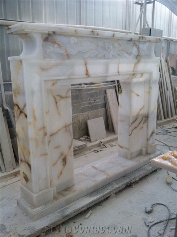 White Onyx Fireplace,Hand Works Fireplace Mantel,Handicraft Carving