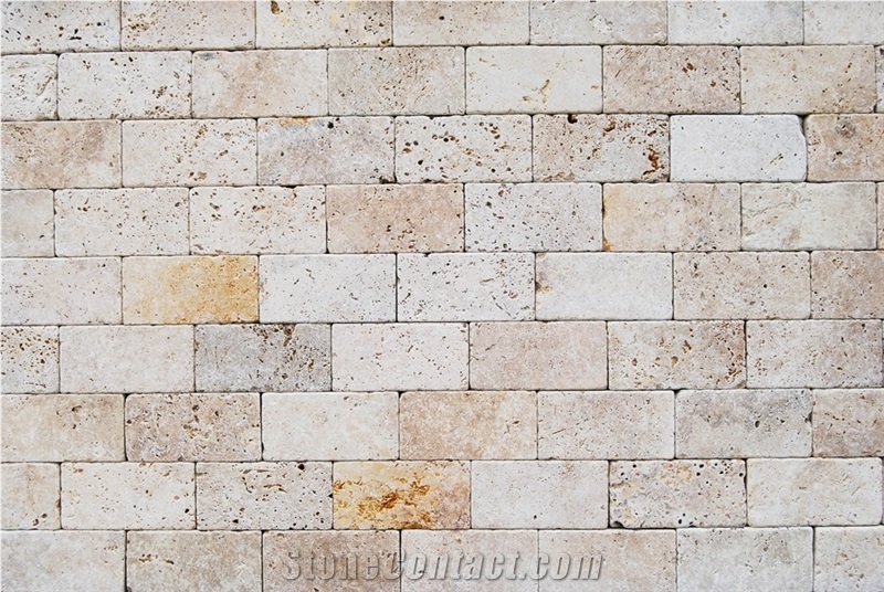 Classic Travertine 200*100*30mm Tumbled Paver Installed in a Brick Pattern