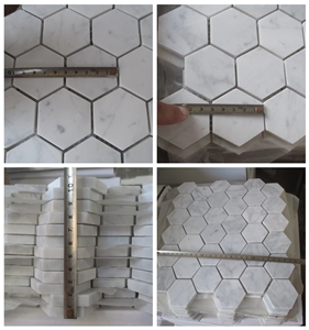 Big Hexagon Bianco White Carrara Marble Mosaic