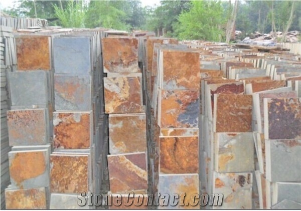 Cheap China Popular Natural Split Brown Rusty Slate Tiles, Floor Covering, Wall Cladding, Natural Building Stone Outdoor Decoration, Garden Project Use, Quarry Owner