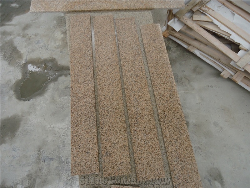 G682 Sunset Gold/Rusty Yellow, Cheap China Granite in Flamed Stair Steps,Treads and Risers, Staircase, Natural Building Stone Outdoor Decoration, Manufacturer Competitive Prices with High Quality