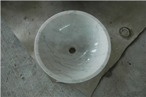 Italy Bianco Carrara White Marble Round Wash Basin/Bowl Sinks for Bathroom, Bianco Carrara Marble Sinks & Basins