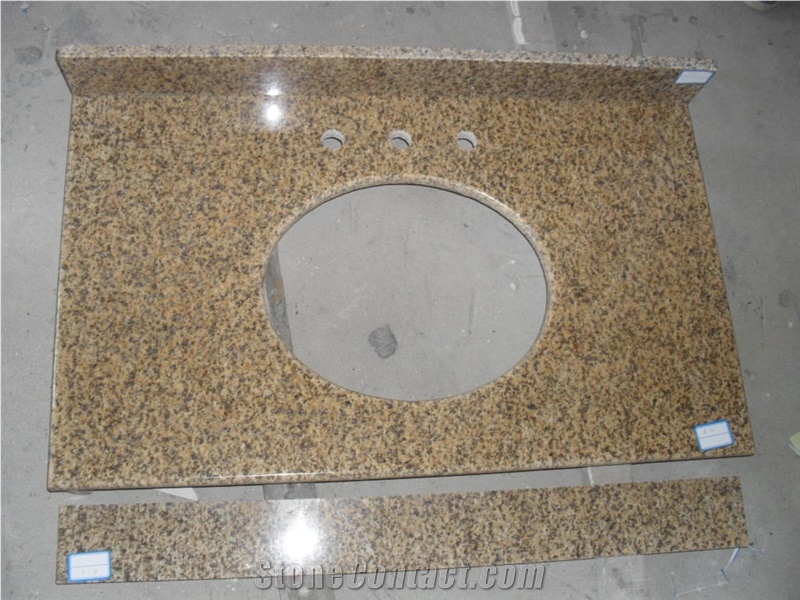 Vietnam Yellow/ Rust Granite Vanities with Drilling Round Sink Hole for Bathroom, Countertops, Custom Tops Designs for Interior Deocration, Natural Building Stone Use for Toilet, Custom Design Factory