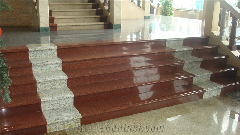 Cheap China Red Granite Stair Riser Treads Step with Polished Staircase