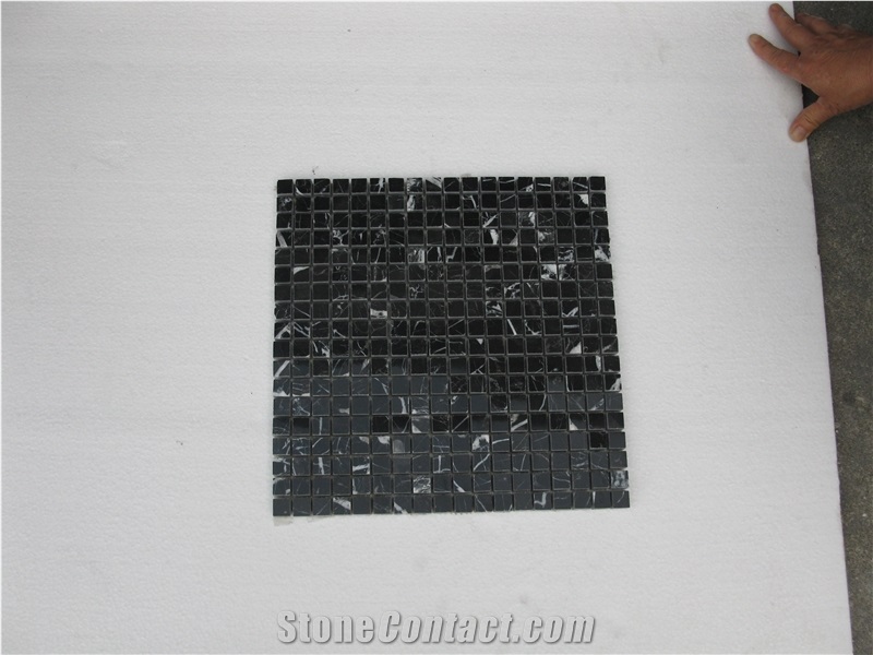 Spain Cheap Negro Marquina Marble Mosaic, Black Marble Mosaic