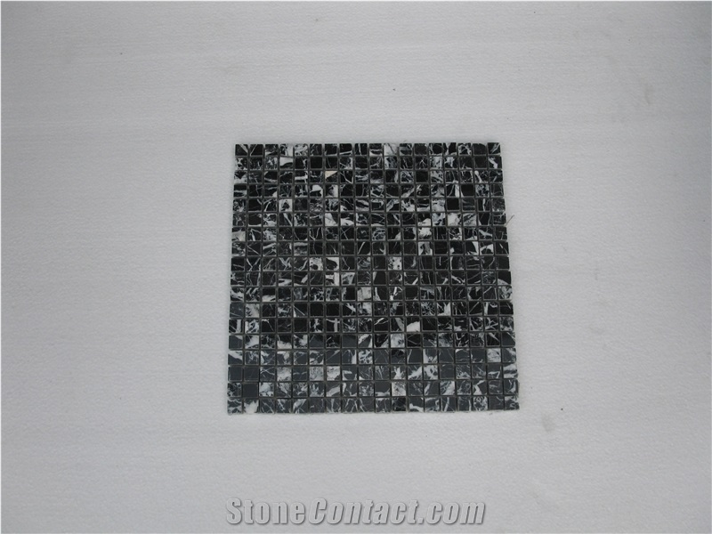 Spain Cheap Price Polished Marble Mosaic Pattern for Decoration, Black Marble Mosaic