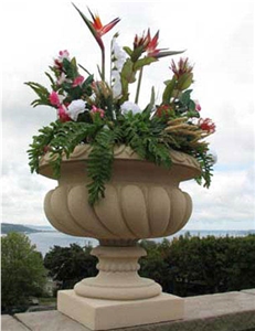 Beige Stone Flower Pot, Dholpur Beige Sandstone Flower Pot