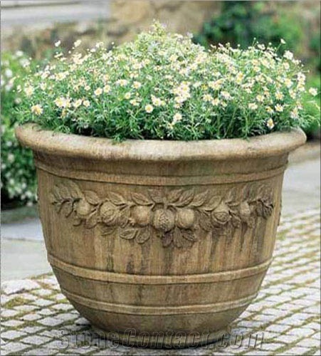 Brown Stone Flower Pot, Katni Brown Sandstone Flower Pot