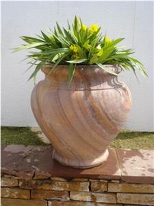 Multicolor Stone Flower Pot, Rainbow Sandstone Flower Pot