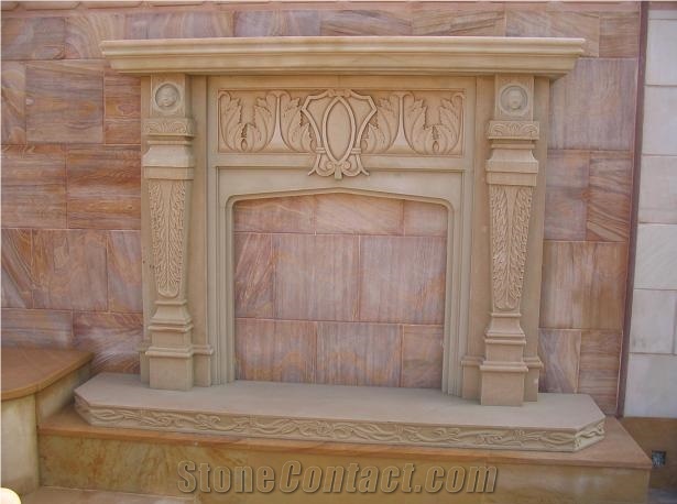 Pink Stone Fireplace, Dholpur Pink Sandstone Fireplace