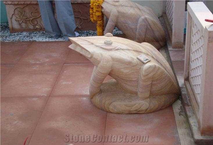 Stone Animal Statue, Teak Wood Sandstone Sculpture