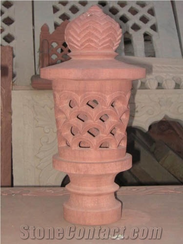 Stone Garden Lamp, Agra Red Sandstone India Lanterns