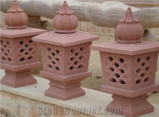 Stone Garden Lamp, Agra Red Sandstone India Lanterns