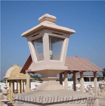 Stone Garden Lamp, Bansi Pink Sandstone India Lanterns