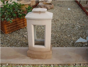 Stone Garden Lamp, Bansi Pink Sandstone India Lanterns