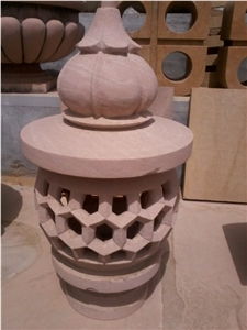 Stone Garden Lamp, Dholpur Pink Sandstone India Lanterns