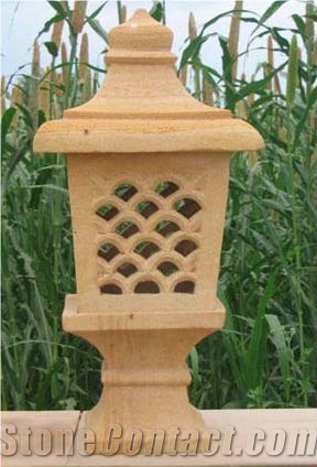 Yellow Stone Garden Lamp, Teak Wood Sandstone India Lanterns