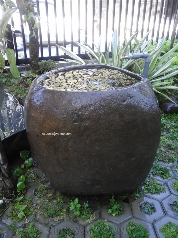 Big Pot River Stone, Grey Travertine Indonesia Flower Pot