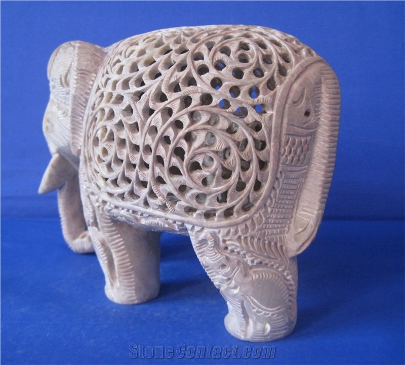 Hand Carved Soapstone Elephant with Baby Inside Statue