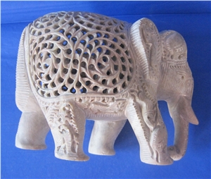 Hand Carved Soapstone Elephant with Baby Inside Statue