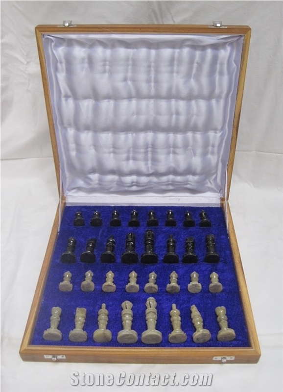 Soapstone Chess Set - Maasai Pieces, Grey India Soapstone