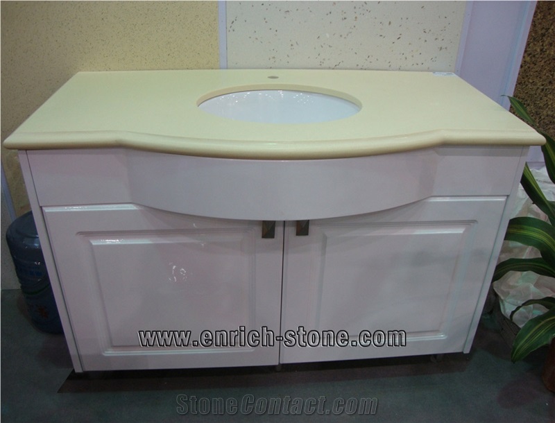 Beige Artificial Quartz Stone Bathroom Vanity Top,Quartz Stone Custom Vanity Top with Cabinet