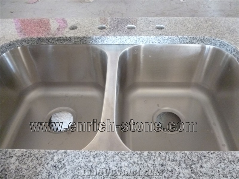 Chinese Light Grey Granite G603 Kitchen Tops with Double Sinks