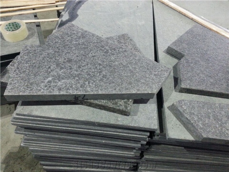 G684 Fuding Basalt Slabs & Tiles, China Black Basalt , Black Pearl Flamed Stairs/Staircase/Steps/ Stair Treads