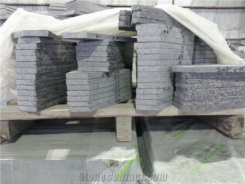G684 Fuding Basalt Slabs & Tiles, China Black Basalt , Black Pearl Flamed Stairs/Staircase/Steps/ Stair Treads
