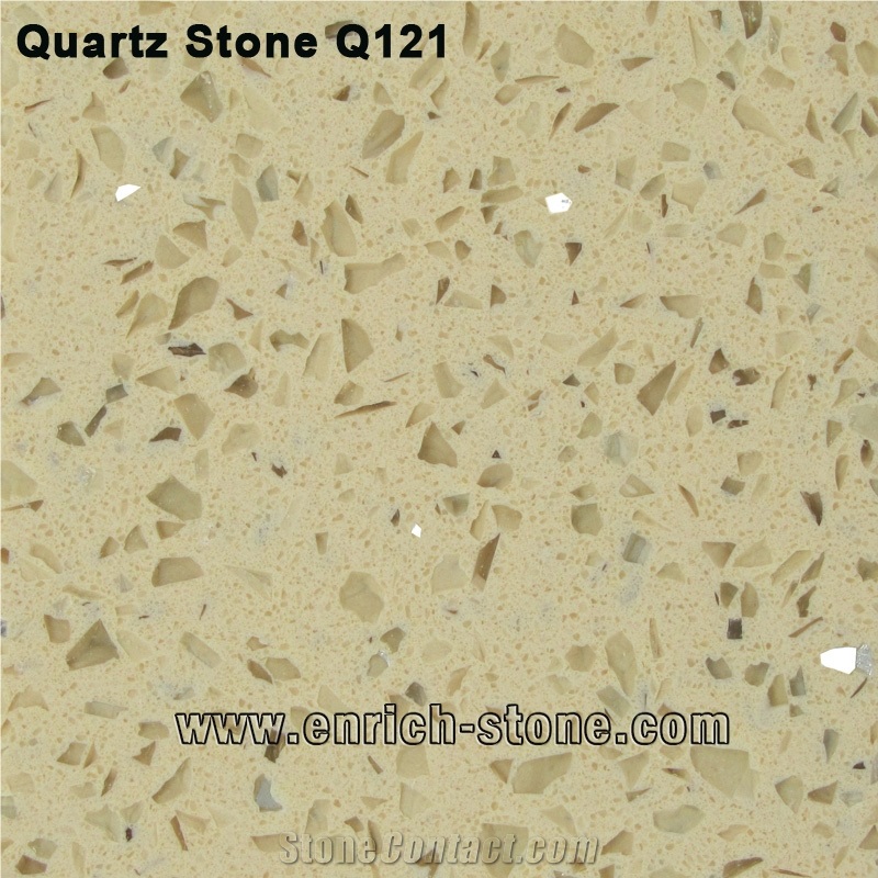 Yellow Beige Quartz Stone Countertops with Laminated Edge