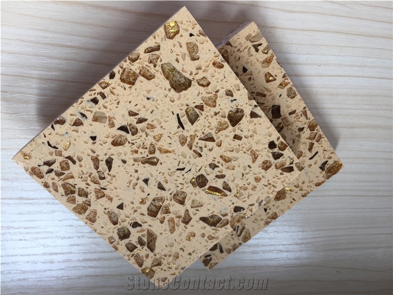 A New Friendly Surface Application Meterial for Worktop and Kitchen Countertop Made by Golden Series Quartz Stone Slab More Durable Than Granite Directly from China Manufacturer at Cheap Pricing