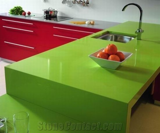 Apple Green Quartz Stone Solid Surface And Countertop With Bright