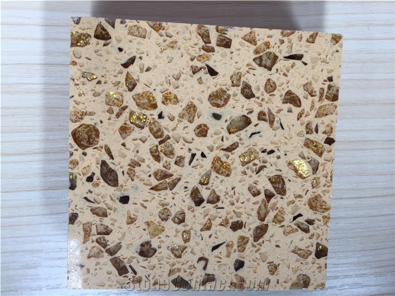 Bathroom and Kitchen Solid Surface and Countertop Golden Series F0090 Directly from China Quartz Slab Manufacturer More Durable Than Granite