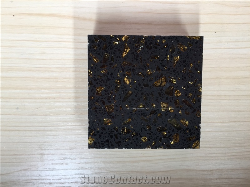 Black Artificial Quartz Stone Slab&Tile Golden Series Directly from China Manufacturer at Cheap Pricing More Durable Than Granite Thickness 2cm or 3cm