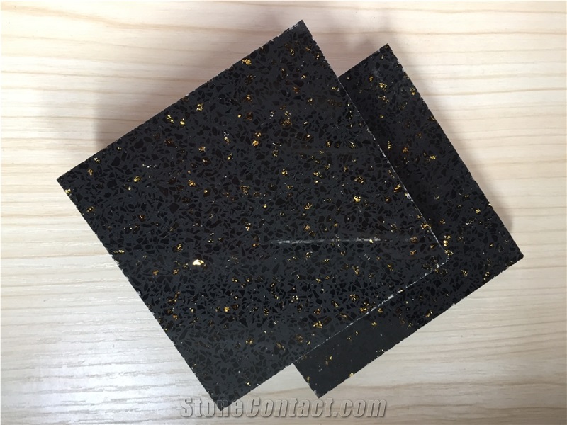 Black Golden Series Artificial Quartz Stone Slab&Tile Directly from China Manufacturer at Cheap Pricing More Durable Than Granite Thickness 2cm or 3cm