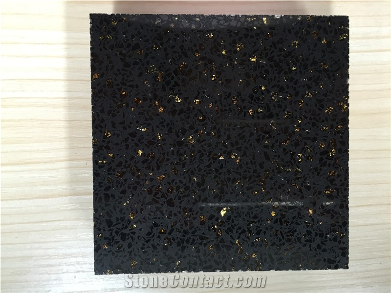 Black Golden Series Artificial Quartz Stone Slab&Tile Directly from China Manufacturer at Cheap Pricing More Durable Than Granite Thickness 2cm or 3cm