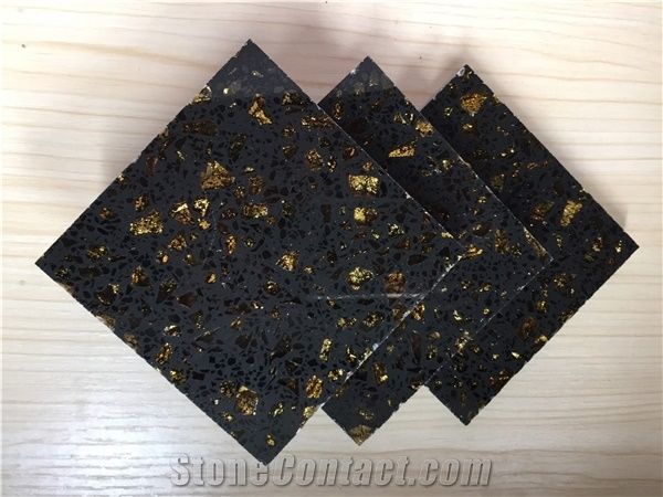 Black Golden Series Engineered Corian Stone Slab Standard Sizes