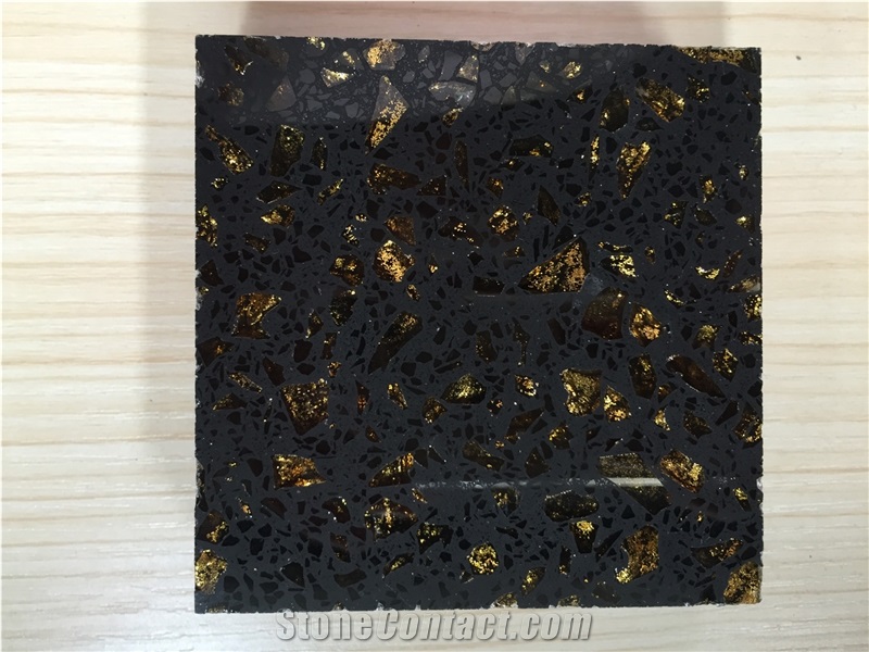 Black Golden Series Quartz Stone Easy-To-Clean and Resistant to Stains,Heat and Scratches for Multifamily/Hospitality Projects Like Flooring&Walling&Countertop&Stairs and Steps