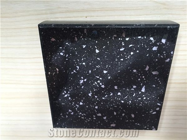 Black Zircon Series Quartz Stone With Bright Surface For Prefab