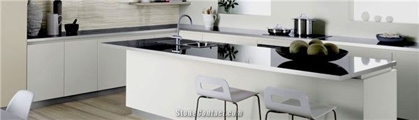Bright Black Polished Quartz Stone Kitchen Countertop, Cut to Size Project for Surfaces and Countertop,Non-Porous and Easy to Clean and Maintain,Top Quality,Normally Produced Slab Size 3200*1600mm or 