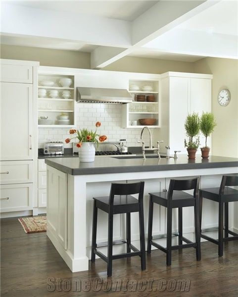 Bst China Black Man Made Quartz Stone Prefabricated Kitchen