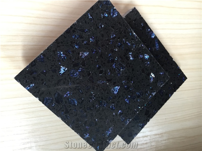 Bst F0083 Polished China Black Quartz Stone Tiles & Slabs Of Low Water Absorption But Cheap Pricing Suitable for Worktop Table Top Projects More Durable Than Granite Thickness 2cm or 3cm