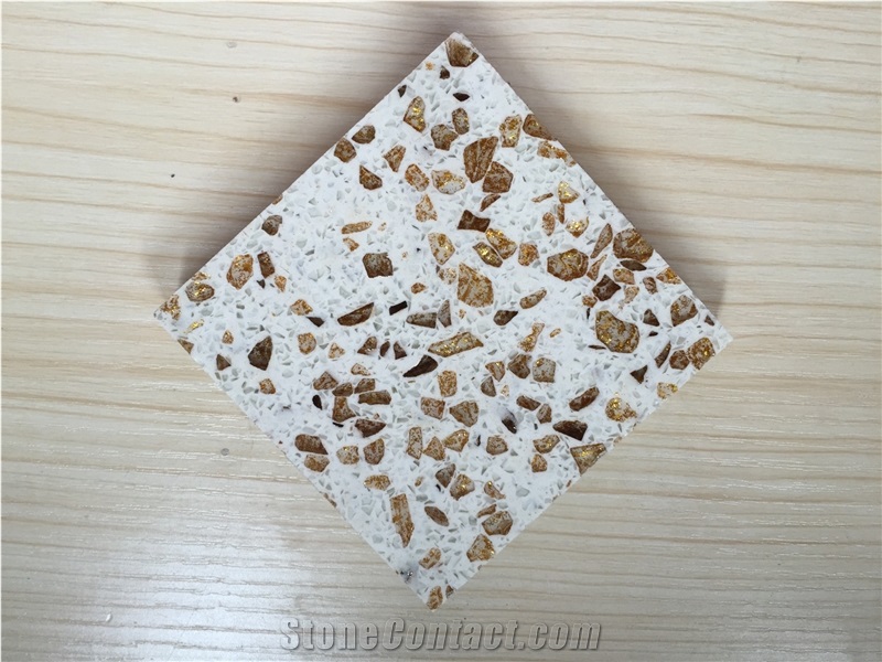 Bst F0086 Golden Series Quartz Stone Slabs and Tiles from China for Cut to Size Project Like Kitchen Countertop and Vanity Top Normally Produced Size 118*55 and 126*63 More Durable Than Granite